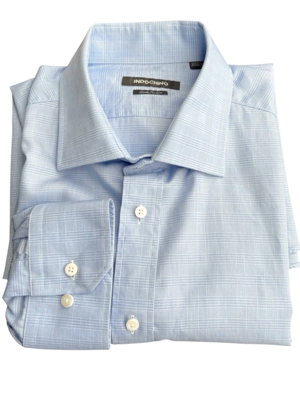 Indochino Custom Made Light Blue/White Fine Check Cotton Button Up Shirt (17)